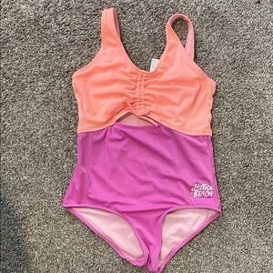 Justice Kids One Piece Swimsuit - Coral and Magenta